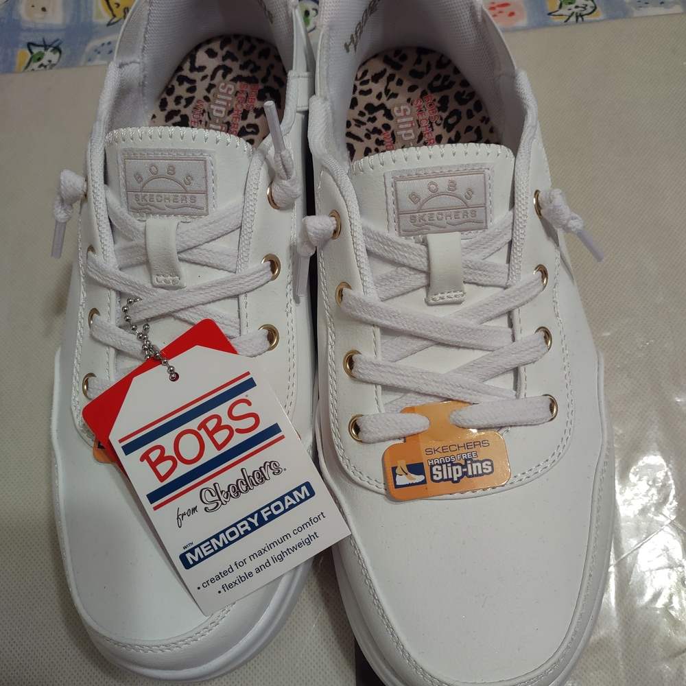 Skechers BOBS   Womens White Slip-On Shoes